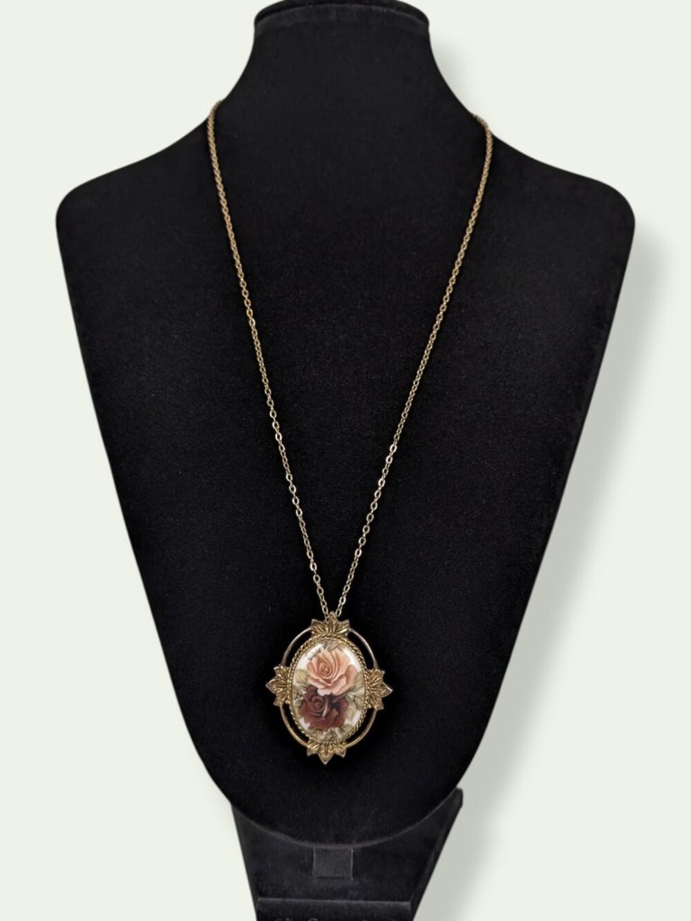 🍁Vintage 1970s Sarah Cov Floral Cabochon Pendant Necklace